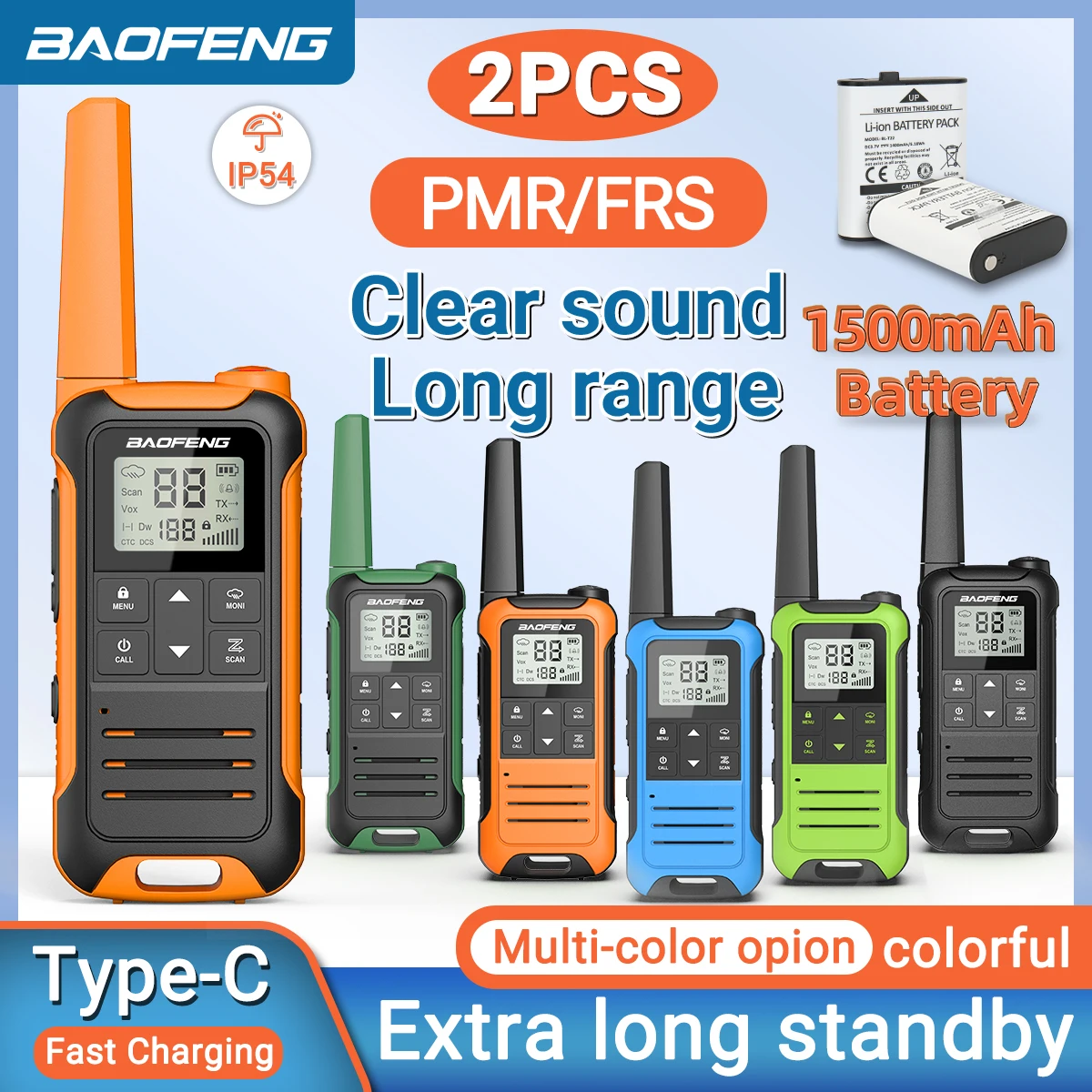2 Stück baofeng f22 mini walkie talkie pmr446 frs tragbares Zwei-Wege-Radio-LCD-Display-Typ-C-Ladegerät für die Jagd Image