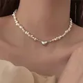 Koreanische Perlenkette Choker Halskette magnetisches Herz Anhänger für Frauen Mädchen Modeschmuck