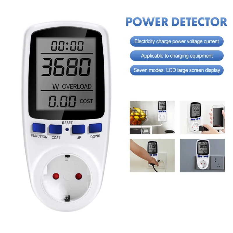 220 V digitaler LCD-Leistungsmesser, Wattmeter, Steckdose, Leistung, kWh, Energiemesssteckdose, EU-Stecker, Überlastschutz, 7 Anzeigemodelle Image