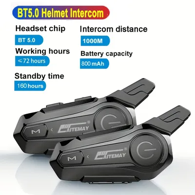 Moto Helm Intercom Headset Bluetooth-kompatibel 5,0 Motorrad Kopfhörer Drahtlose Sprech Lautsprecher Kopfhörer Freihändiger Anruf Image