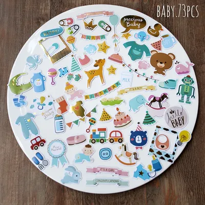 73 Stück süße Hallo Baby Mädchen Jungen Aufkleber Schwangerschaft Neugeborenen Aufkleber Scrapbooking Planer Handwerk Aufkleber Baby Geschenk Kartenherstellung Image