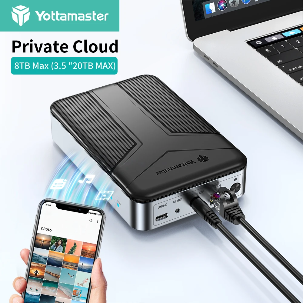 Yottamaster 3,5 Zoll SATA HDD Netzwerkspeicher Festplattengehäuse NAS Private Cloud Storage mit externem Festplattengehäuse-Adapter Image