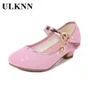 Neue Mädchen High Heels Schuhe Mädchen Skyblue Schuhe Kinder Single Heels Cuhk Baby Soft-Sohlen Silber Schuh Größe 26-38