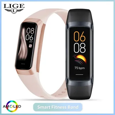 Lige amoled smart watch männer smart band frauen herzfrequenz blut smartwatch wasserdicht smart armband sport fitness tracker