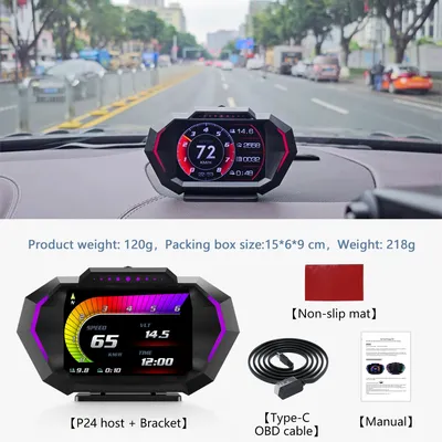 OBD + GPS-Tachometer, Auto-Head-Up-Display, P24 HUD mit 10 Alarmfunktionen, Drehzahlmesser, Image