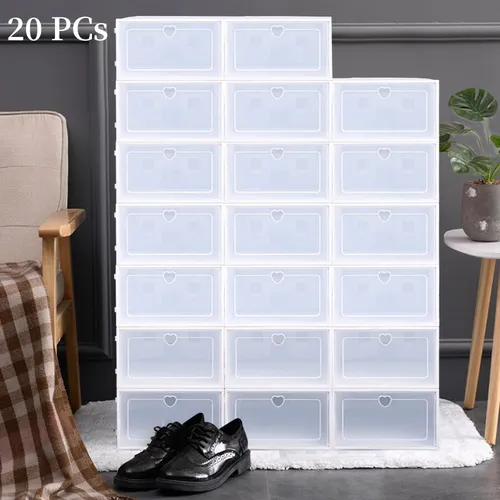 Transparente 20 schuhboxen stapel bar schuhau bew ahrung box kunststoff schuhkarton