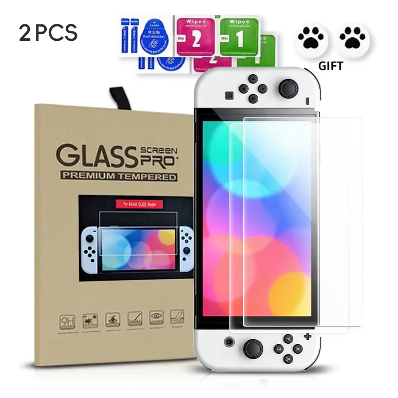 DATA FROG 2PCS Displayschutzfolie aus gehärtetem Glas, kompatibler Switch OLED 9H HD Klarglasfolie für Switch OLED Image