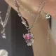 Koreanische Mode lila Kristall Herz Anhänger Halskette für Frauen schwarz Kristall Egirl coole