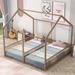 Twin Size House-Shaped Metal Platform Beds Floor Bed, House Bed Sturdy Metal Platform Bed Frame Two Shared Beds for Kids, Gold