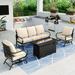 Summit Living 4 Pieces Patio Conversation Set with 45 Fire Pit Table Outdoor Furniture Metal Sofa for 5 Person Beige Cushions