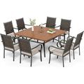 Outdoor Dining Set 9 Pcs Dining Table Chair Set 60 X 60 Large Square Wood-Like Metal Dining Table And 8 Wicker Outdoor Dining Chairs For Lawn Garden Yards Poolside