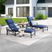 3 Piece Outdoor Chaise Lounge Arm Adjustable Back And Blue Removable Cushion Bistro Coffee Side Table For Reclining Chairs Set