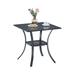 CintBllTer Small Patio Dining Table 28 x 28 Metal Slatted with Storage Shelf for Deck Lawn Garden Backyard No Umbrella Hole Black