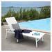 CintBllTer Patio Lounge Chair All-Flat 5 Positions Iron Patio Chaise Lounger with Armrests All Weather Lounger for Outdoor Garden Poolside Beach White