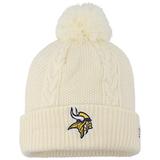Girls Youth New Era Cream Minnesota Vikings Cabled Cuffed Knit Hat with Pom