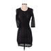 Lovers + Friends Cocktail Dress - Bodycon Crew Neck 3/4 sleeves: Black Print Dresses - Women's Size X-Small