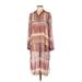 Zara Casual Dress - Midi Collared 3/4 sleeves: Pink Aztec or Tribal Print Dresses - Women's Size Medium