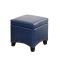 AZICYN Ottomans Foot Stool Square Storage Ottoman Leather Footstool Footrest With Lid With Wood Legs Small Footstool Dressing Table Living Room Pouffe Footrest- Blue (Blue)