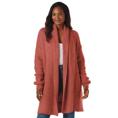 Masseys Favorite Cozy Sweater Cardigan (Size L) Cinnamon, Acrylic,Polyester