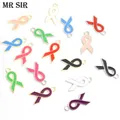 20pcs Pink Ribbon Enamel Charms Colorful Ribbon Breast Cancer Awareness Metal Pendants for Jewelry
