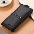 BISON DENIM 100% Genuine Leather Wallets Men Long Wallet Credit Business Card Holders Mobile Phone