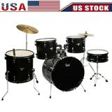 IVV Full Size Adult Drum Set 5-Piece Black With Bass Drum Two Tom Drum Snare Drum Floor Tom 16 Ride Cymbal 14 Hi-Hat Cymbals Stool Drum Pedal Sticks