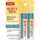 Burt S Bees Lip Balm Rescue Lip Balm With Beeswax & Antioxidant-Rich Turmeric Promotes Healing Of Extremely Dry Lips Cooling Eucalyptus All Natural (2 Pack).