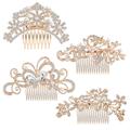 flower hairpin comb 4PCS Bridal Crystal Rhinestone Hairpin Combs Pearls Hair Hair Clips Women Wedding Headpiece for Bride Bridesmaids (Rose Gold)