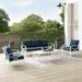 Maykoosh Island Oasis 4Pc Outdoor Metal Sofa Set Navy/White - Sofa Coffee Table & 2 Arm Chairs