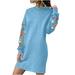JSKUMAR Cotton Comfy Long Sleeve Round Neck Floral Printed Tunic Sweatshirt Dress Knee Length Pullover Fall Trendy Women Tops