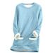 Lovskoo Long Johns Thermal Underwear for Women Fleece Lined Cold Weather Round Neck Printed Thickened Warm Long Sleeve Base Layer Top Light Blue