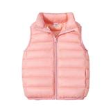 Jalioing Cotton Vests for Kids Turn down Collar Sleeveless Solid Color Full-Zipper Winter Warmth Jackets (8-9 Years Watermelon Red)