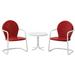 HomeStock City Chic 3Pc Outdoor Metal Armchair Set White Gloss/White Satin - Side Table & 2 Chairs bright red gloss