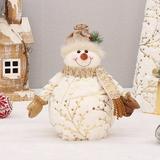 Menrkoo Christmas Snowman Figurine Indoor Home Decoration Cute Stuffed Snowman With Scarf Snowflakes Holding Cup Winter Christmas Doll Gifts Ornaments