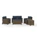 Maykoosh Neo-Classical Nostalgia 5Pc Outdoor Wicker Conversation Set Sangria/Weathered Brown - Loveseat Side Table Coffee Table & 2 Armchairs