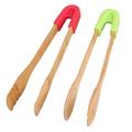 2pcs Bamboo Food Clips Bread Grill Holder Kitchen Tongs Long Easy Grip Toaster Serving Tongs for Cooking Toast Bread (Square Red + Square Green)