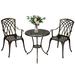 Cast Aluminum Patio Bistro Set with Umbrella Hole 3 Piece Outdoor Bistro Set Rust-Resistant Patio Table and Chairs Outdoor/Indoor Use for Garden Backyard Patio Balcony Bronze