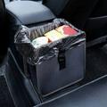 Foldable Hanging Car Trash Can Car Trash Bag Car Trash bin Vegan Leather and Oxford Clothes Car Organizer Cute car Gadgets (Large Black)