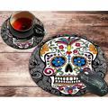 Round Mouse Pad and Coasters Set Sugar Skull Mousepad Non-Slip Rubber Round Mouse Pad Customized Mouse Mat for Working and Gaming