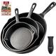OVERMONT Grillpfanne Gusseisen mit Griff - Gusseisenpfanne 3 Stücke Set - Voreingebrannte Steakpfannen Bratpfanne - Cast Iron Pan für Gasgrill Backofen Kohlegrill