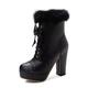 GooMaShoes Women's Cute Bow Ruffles Fur Side Zipper Lace up High Heel Boots, Kawaii Cosplay Chunky Block Platform Kawaii Boots, Dress Winter Ankle Lolita Booties Shoes (Black, UK 4)