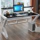 FAANAS Computer Desk Home Office Desks with Bookshelf, Tempered Glass Desk Modern Simple Study Writing Desk/Workstation with Sturdy Metal Frame(47 Inch, Black & White)