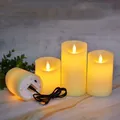 USB Rechargeable Flameless Electric Led Candle Dancing Moving wick Pillar Paraffin Candles Light