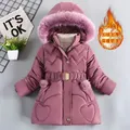 3 4 5 6 8 10 Years Winter Girls Coat Keep Warm Thicken Kids Jacket Hooded Zipper Fur Collar Princess