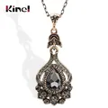 Kinel Luxury Gray Crystal Bridal Necklace For Women Antique Gold Color Beach Party Pendant Necklace