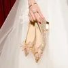 Kristall Schmetterling-knoten Flach Hochzeit Schuhe Slip Schuhe Frauen Shiny Gold Silber Braut