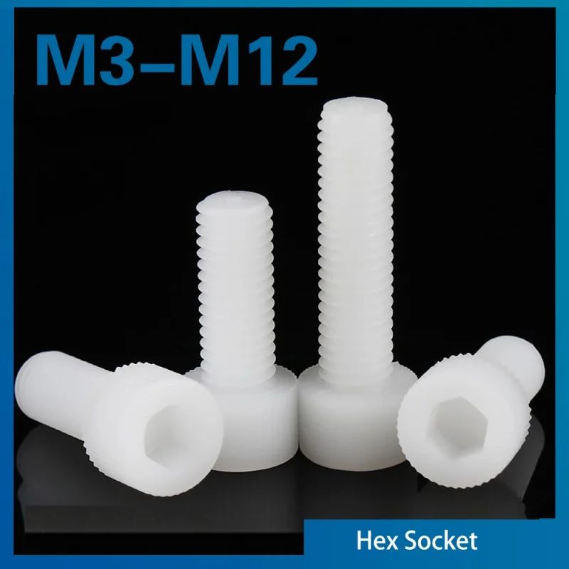 5 ~ 50 Stück M3 M4 M5 M6 M8 M10 M12 weiße Nylon-Innensechskantschrauben Kunststoff-Inbusschrauben Schraube für Wärme-/Stromisolierung Image