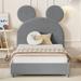 Twin Size Lovely Animals Theme Kids Bed Velvet Upholstered Platform Bed with Animals Ear Shaped Headboard for Boys Girls