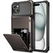 Case Compatible with iPhone 15 with Card Holder 4-Card Dual Layer Heavy Duty Shockproof Wallet Case Hidden Flip Card Slot Protective Hard Shell Back Cover Case for iPhone 15 6.1 Inch GunColor