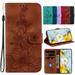 Dteck for iPhone 14 Plus Wallet Case Premium PU Leather Embossed Pattern Folio Flip Case with Card Holders Wrist Strap Kickstand Folio Purse Cover for iPhone 14 Plus Brown Lily